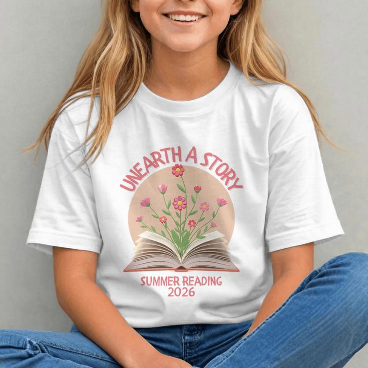 Unearth a Story 2026 Summer Reading Program Flowers Book Premium Tri-Blend Graphic Youth