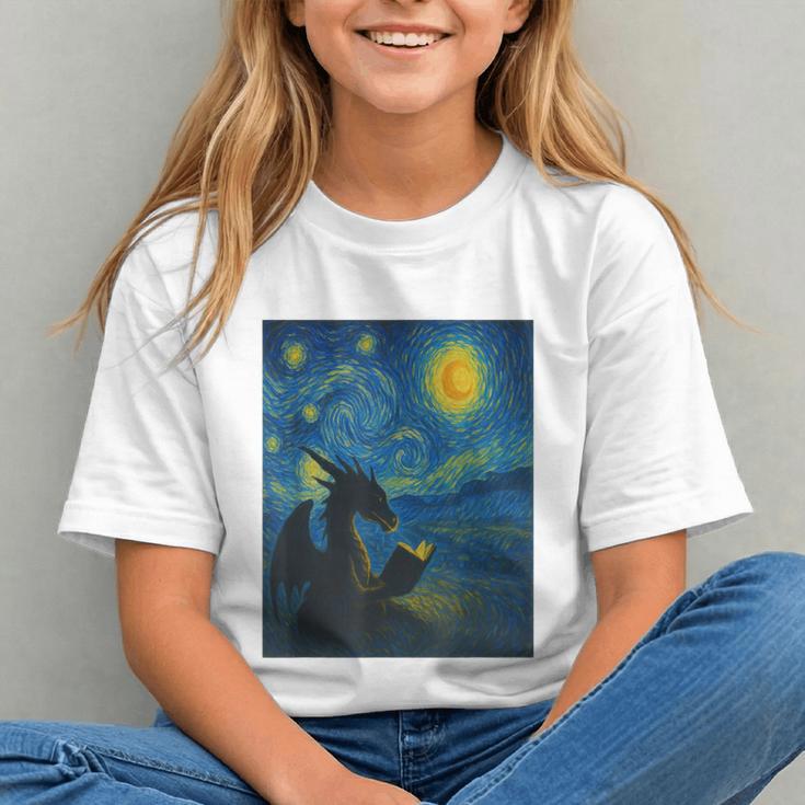 Van Gogh Starry Night Fantasy Reader Dragon Reading Book Graphic Youth