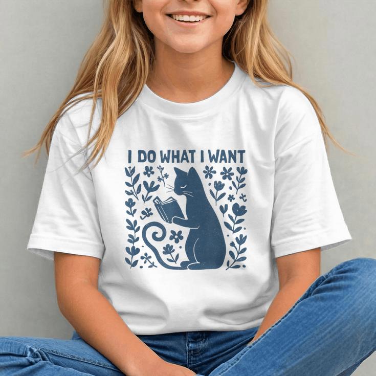 I Do What I Want Cat Reading Book Boho Flowers Vintage Graphic Youth
