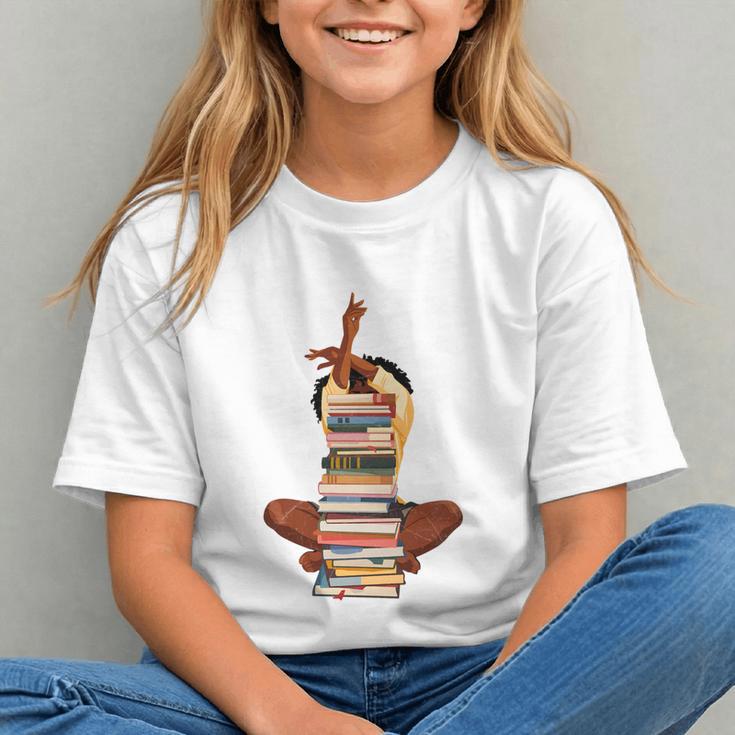 Woman And Books Stack Afro Girl Book Lover Graphic Youth
