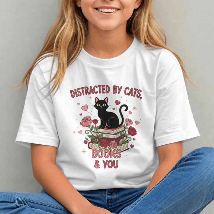 Women's Cat Books Romantic Floral Aesthetic Book Lover Cat Owner Graphic Youth Women's Cat Books Romantic Floral Aesthetic Book Lover Cat Owner Graphic Youth