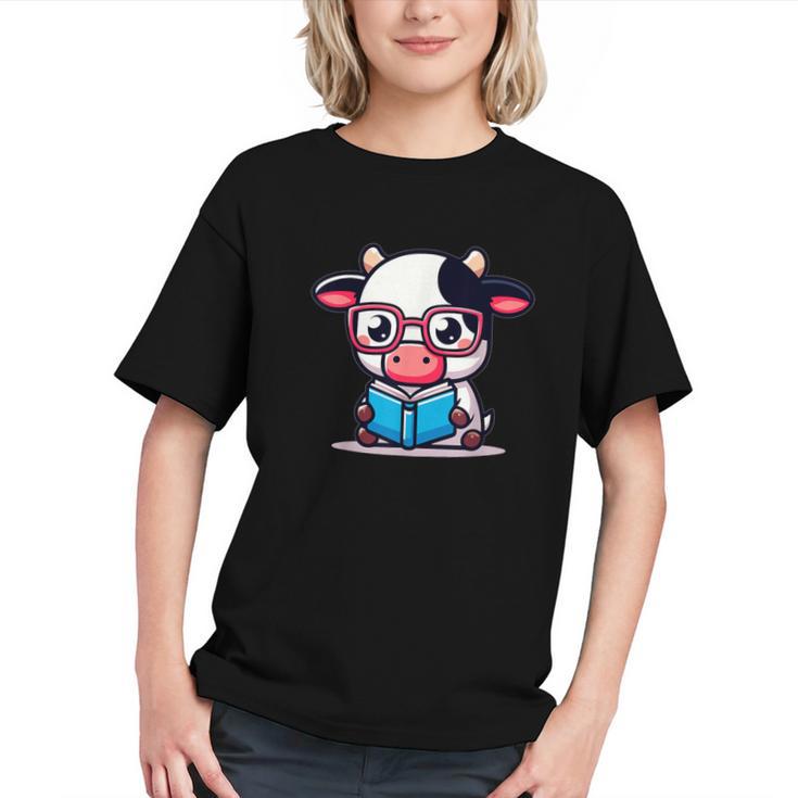 Adorable Book Lover Cow With Reading Glasses Cute Graphic Youth
