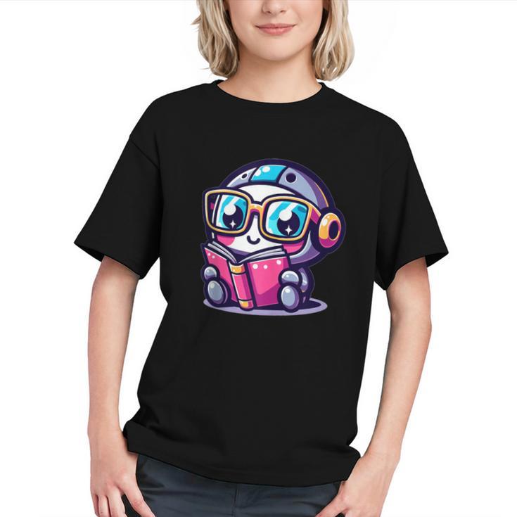 Adorable Book Lover Robot With Reading Glasses Cute Graphic Youth