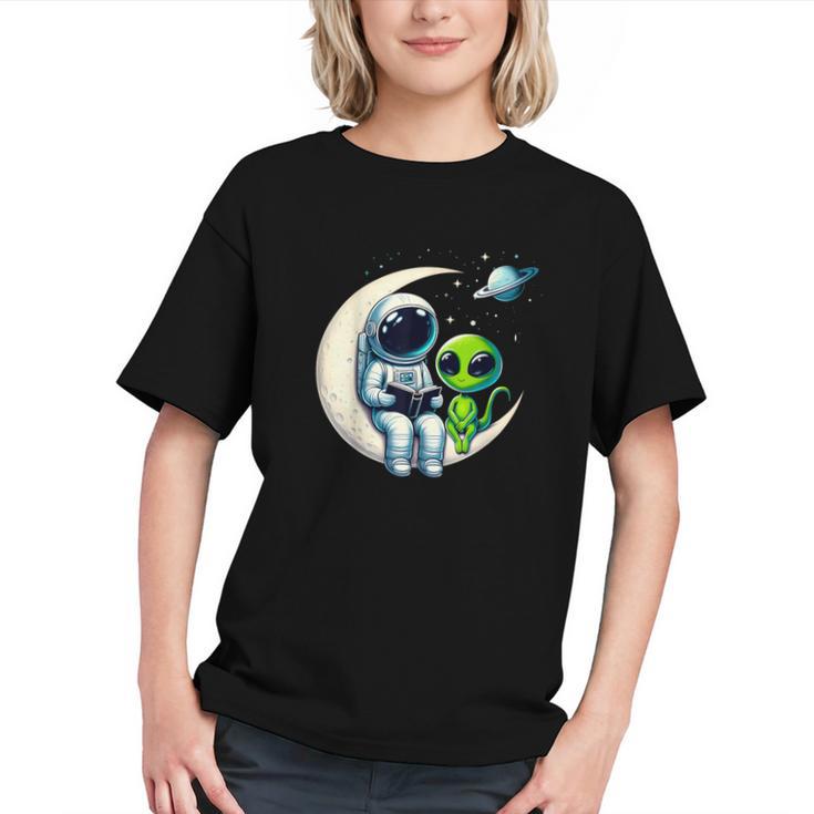Astronaut Reading Book To Alien Shirt Moon Space Lover Kids Graphic Youth