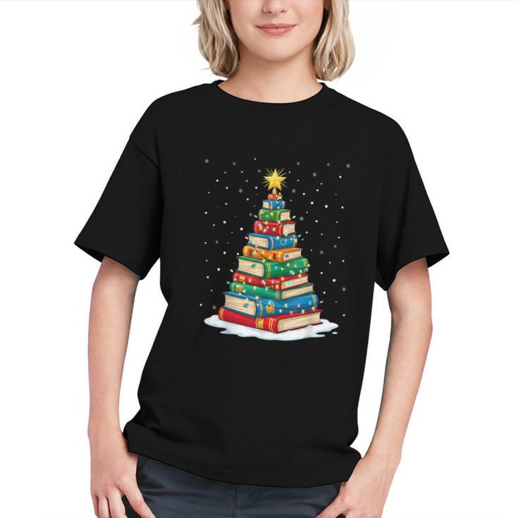 Book Christmas Tree Xmas Lights Book Lover Teacher Librarian Graphic Youth