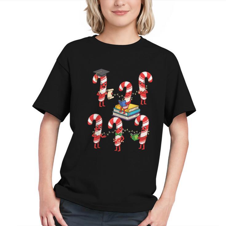 Bookmas Christmas Books Shirt Candy Cane Bookworm Graphic Youth