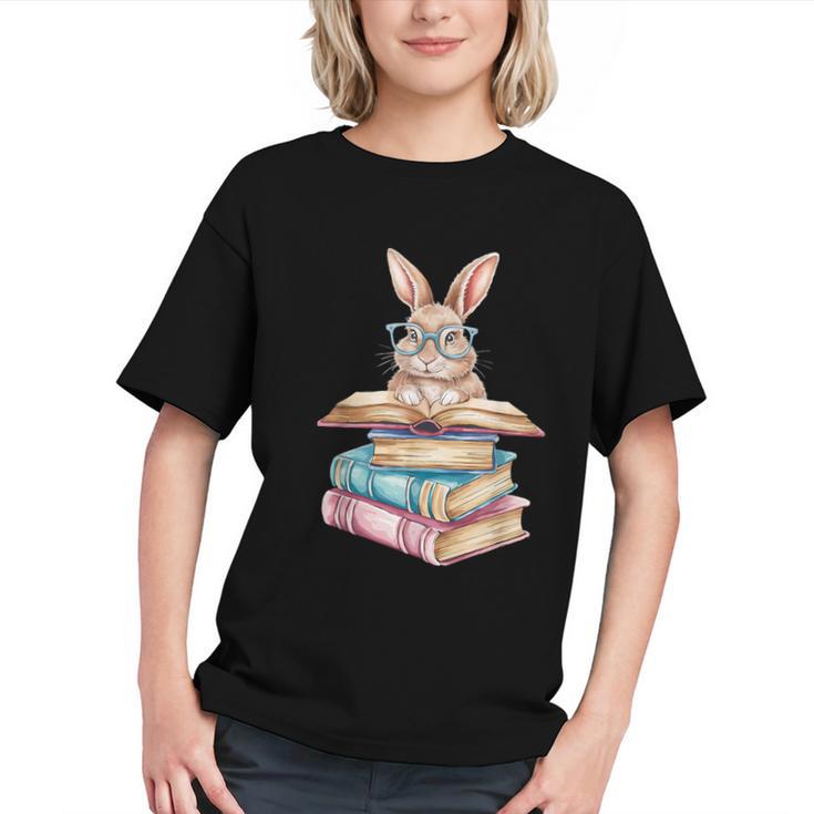 Books Bookworm Reader Book Cute Reading Bunny With Glasses Graphic Youth