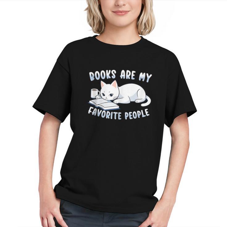 Books Are My Favorite People Cat With Coffee Mug Book Lovers Graphic Youth