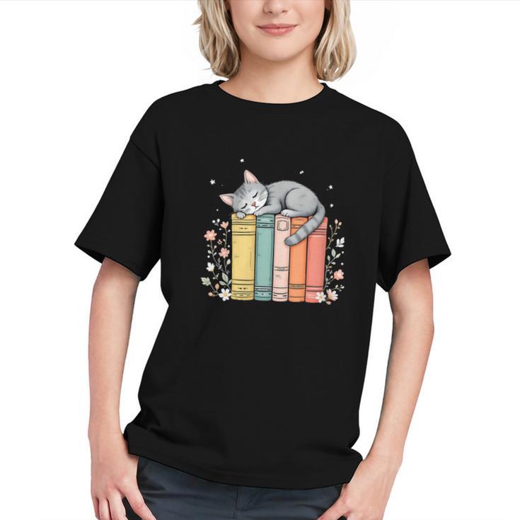 Books Lover Cute Sleepy Cat Relax Reading Vibe Graphic Youth