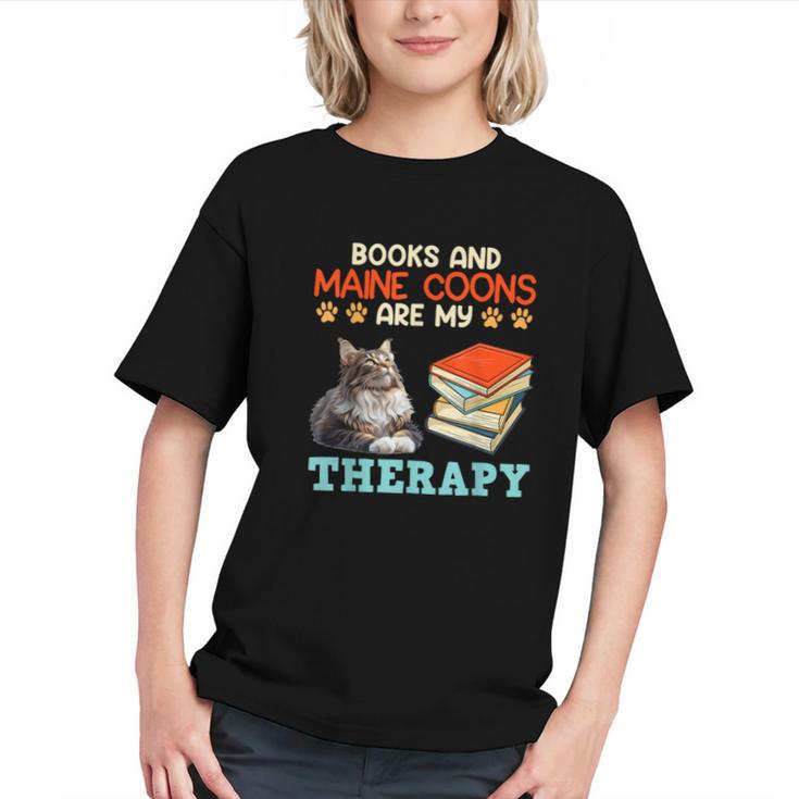 BOOKS AND MAINE COONS ARE MY THERAPY Main Coon Graphic Youth