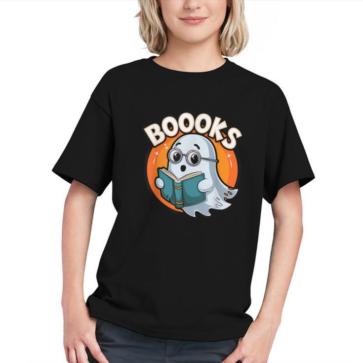 BOOOKS Cute Ghost Reading Books  Halloween Graphic Youth