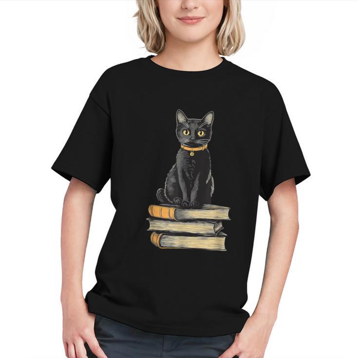 Cat Sitting On Books Graphic Youth