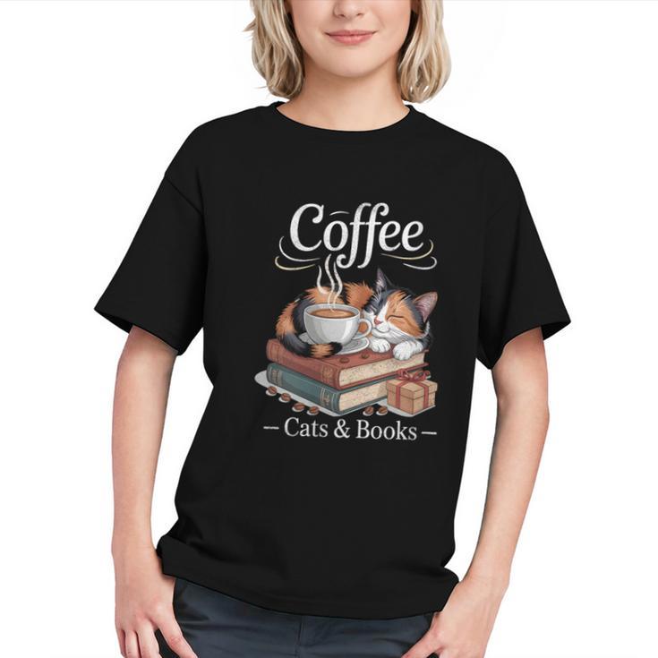 Coffee Cats And Books Cozy Calico Reader Love Cute Cat Graphic Youth