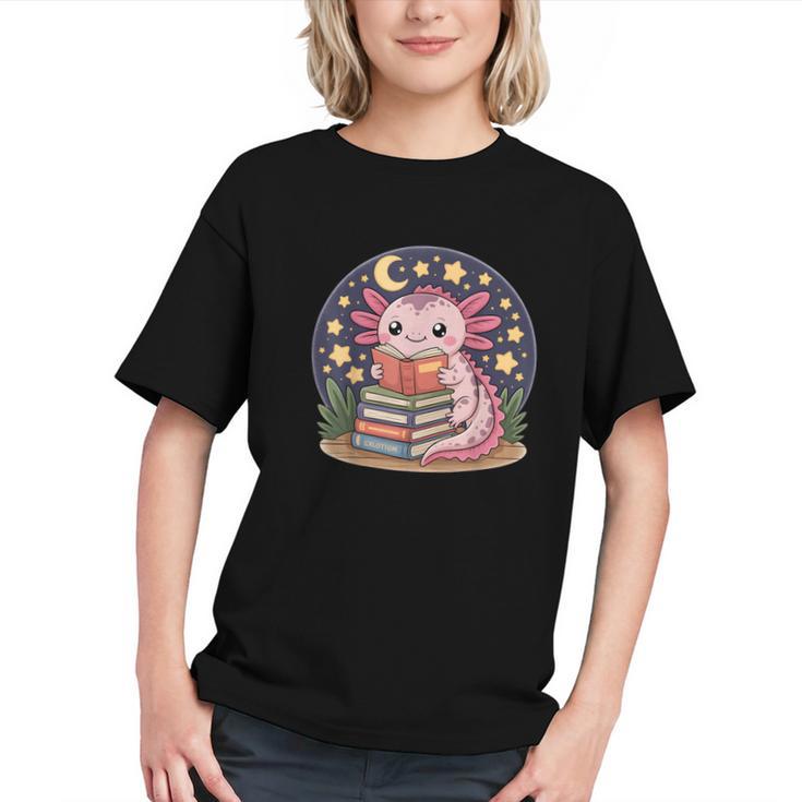 Cute Axolotl Reading Books Cozy Night Aesthetic Graphic Youth