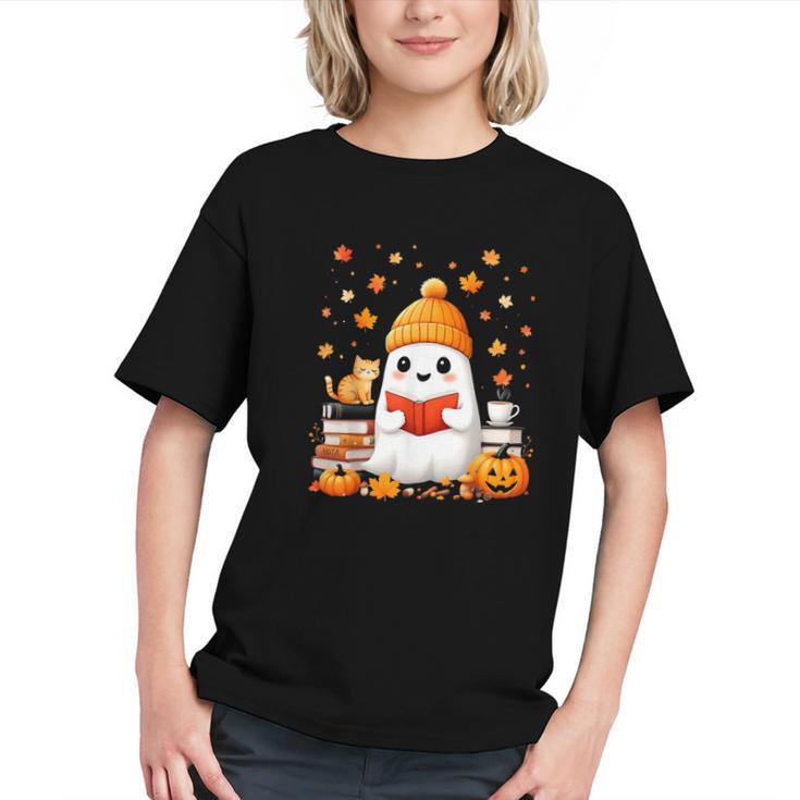 Cute Beanie Ghost Bookworm Cozy Book Reading Halloween Graphic Youth