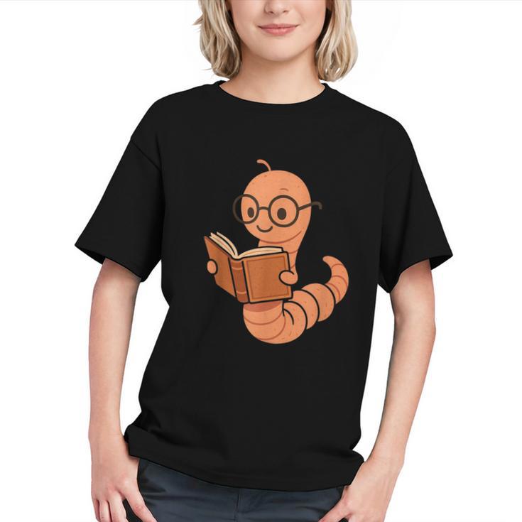 Cute Bookworm Worm Reading Book Glasses Nerdy Graphic Youth