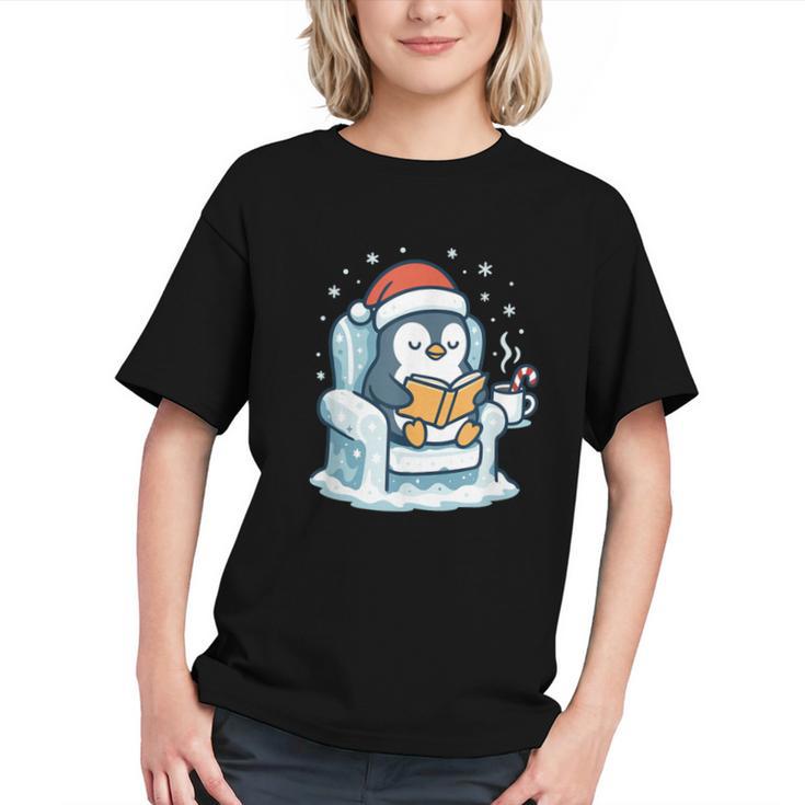 Cute Christmas Penguin Reading Book Cozy Winter Holiday Art Graphic Youth