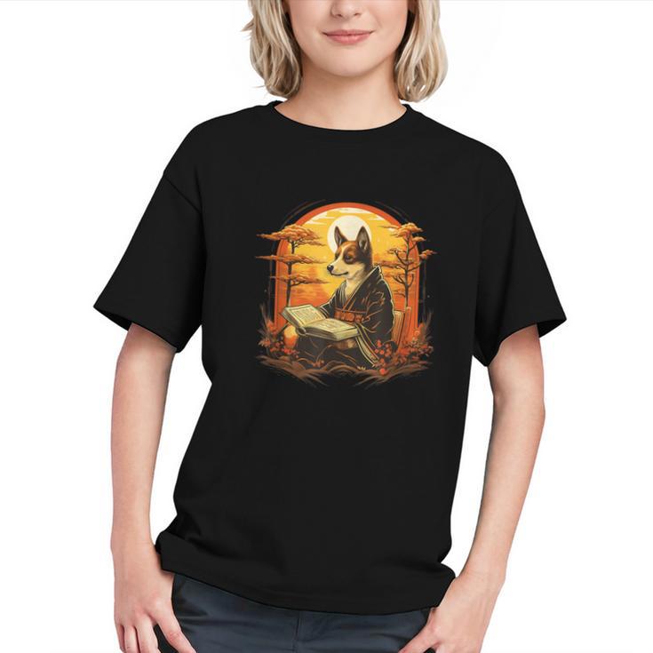 Cute Corgi Dog In Japanese Kimono With Book Men Women Girls Kids Graphic Youth