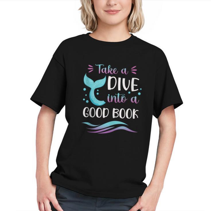 Cute Mermaid Librarian Teacher Dive Into A Good Book Reading Graphic Youth