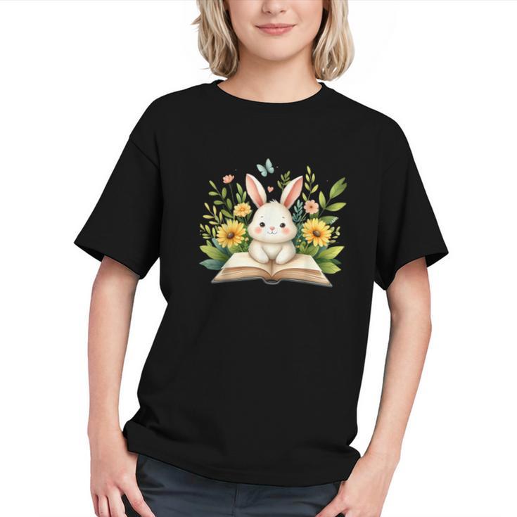 Cute Rabbit And Book Women Girls Reading Book Rabbit Lover Graphic Youth