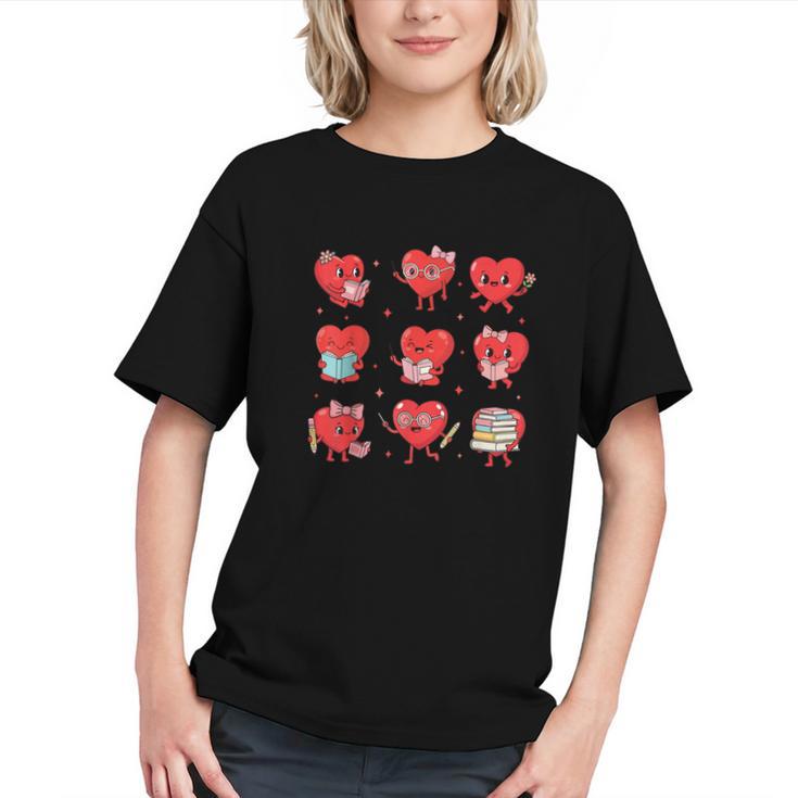Cute Reading Hearts Valentine Day Book Lover Teacher Student Graphic Youth