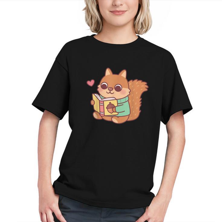 Cute Squirrel Reading A Book Lovers Anime Kawaii Women Kids Graphic Youth