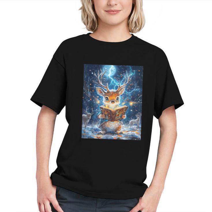 Deer Reads Book Women Girls Reindeer Graphic Youth