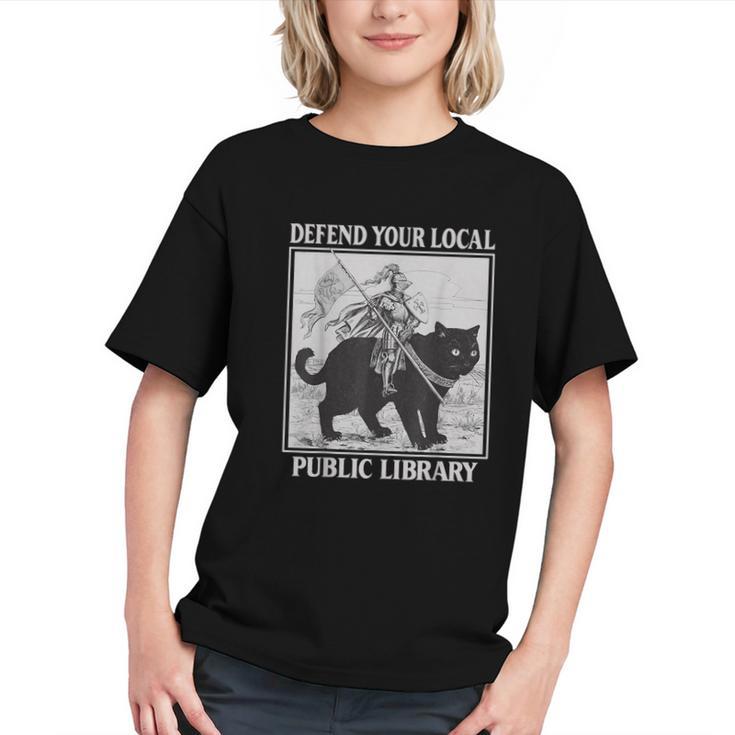 Defend Your Local Library Knight Cat Rider Book Lover Graphic Youth
