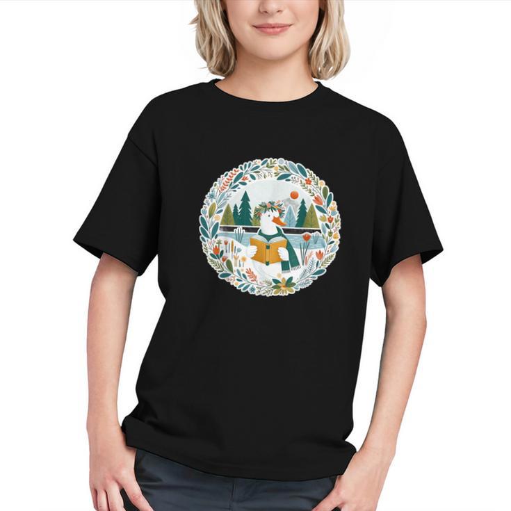 Duck Wilderness Book Reading Illustration Floral Graphic Youth