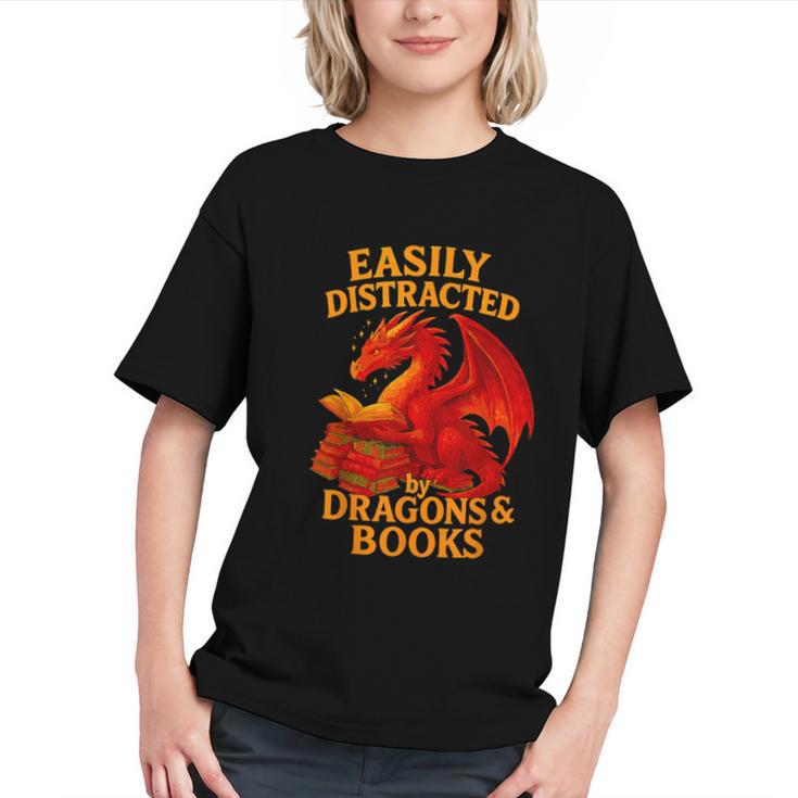 Easily Distracted By Dragons And Books Reading Graphic Youth