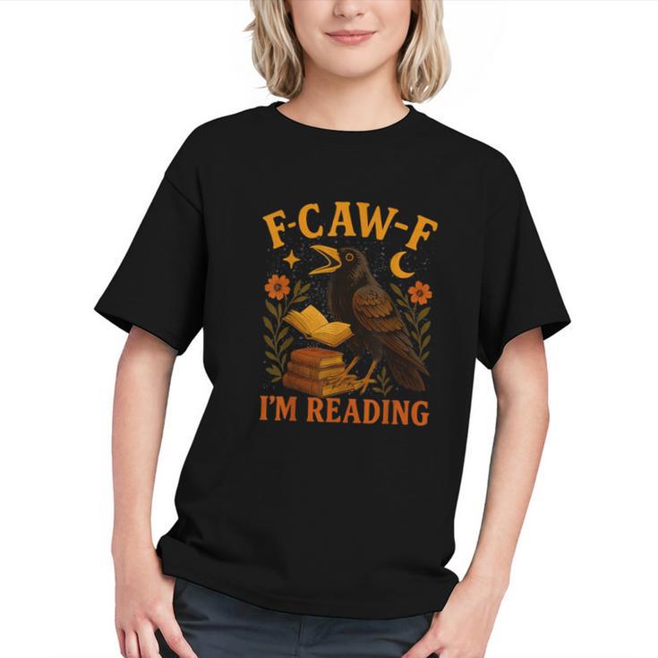 F CAW F Crow I'm Reading Book Lover Fall Graphic Youth