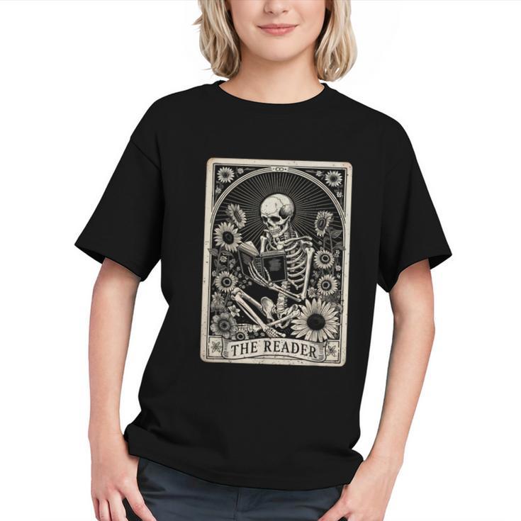 Floral The Reader Tarot Card Skeleton Reading Book Graphic Youth