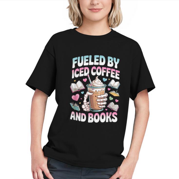 Fueled By Iced Coffee And Books Book Lover Retro Graphic Youth