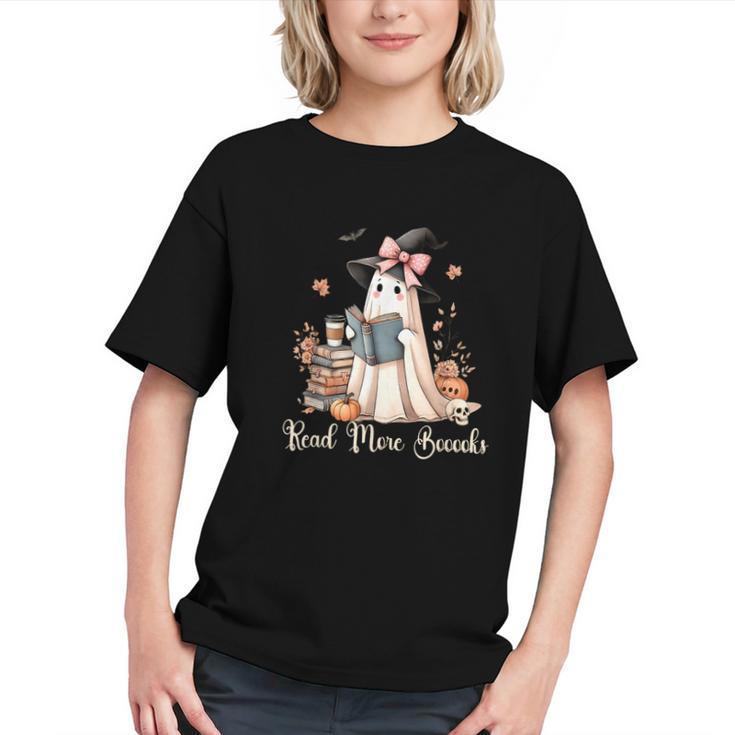 Ghost Reading Book Coquette Bow Halloween Girl Kid Teacher Graphic Youth