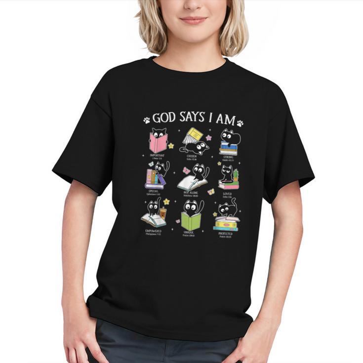 God Says I Am Cat Book Lover Christian Cute Jesus Girls Kids Graphic Youth