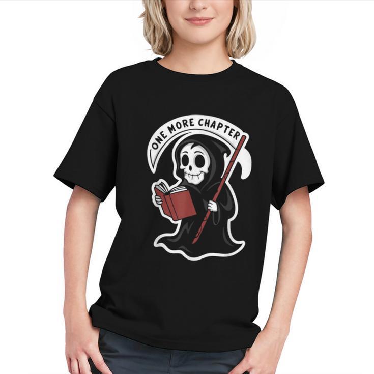 Grim Reaper Bookworm Cute Book Reading Halloween Graphic Youth