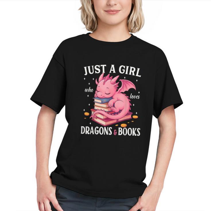 Just A Girl Who Loves Dragons And Books Dragon Reading Lover Graphic Youth
