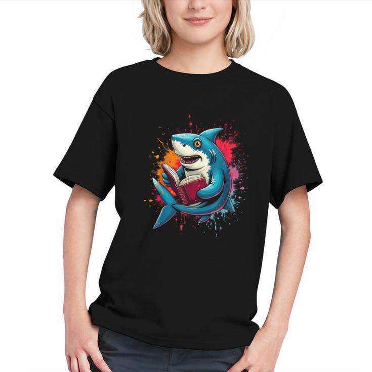 Kawaii Shark Reads Book Reading Library Book Bookworm Graphic Youth