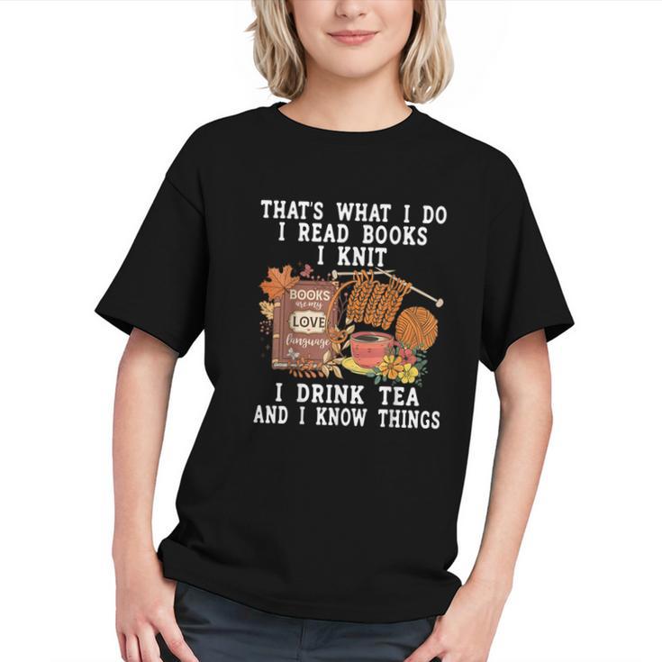 Knitting Reading Books Drinking Tea Knitter Knit Graphic Youth