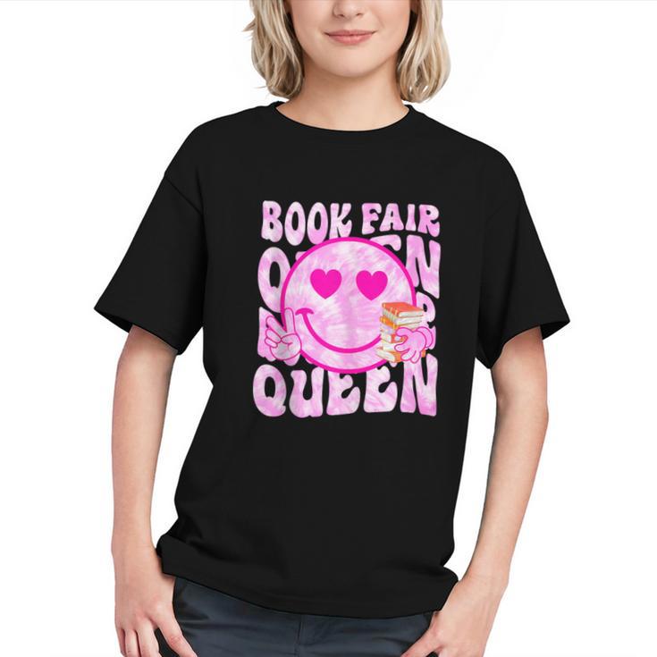 Library Book Fair Queen Vibe Groovy Tie Dye School Reading Graphic Youth