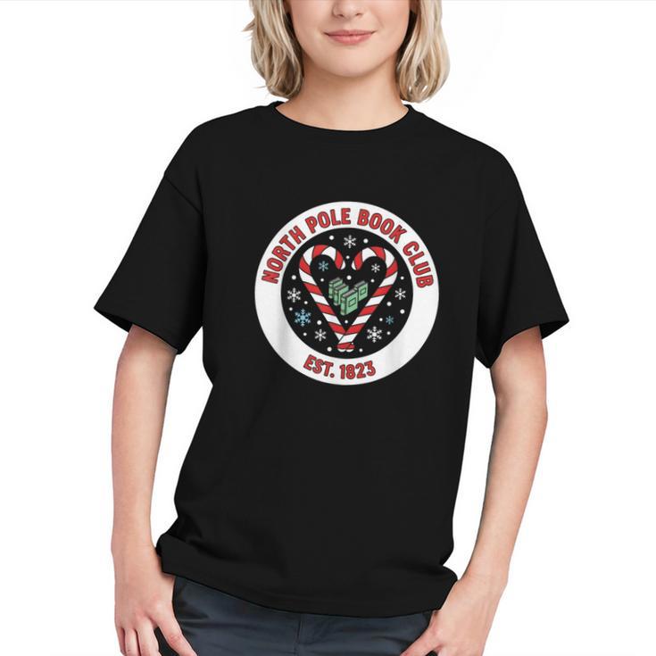 North Pole Book Club Shirt Candy Cane Christmas Graphic Youth