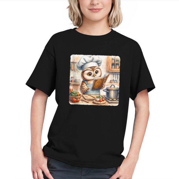 Owl Learning To Cook With Cookbook Chef Apron Stove Cooking Graphic Youth