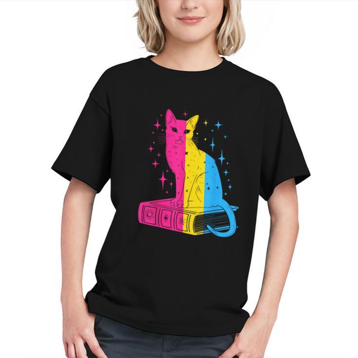 Pansexual Pride Celestial Cat Sitting Book LGBTQ Pan Colors Men Women Graphic Youth