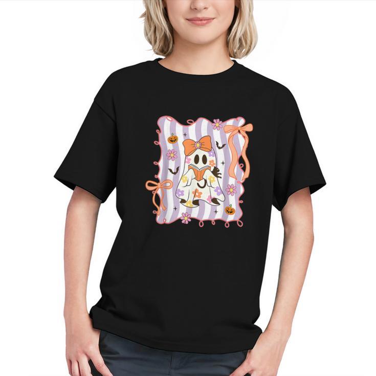 Preppy Coquette Bow Ghost Reading Books Halloween Book Graphic Youth