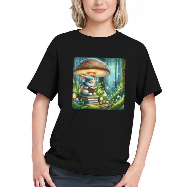 Rabbit Reading Book Under Large Mushroom Easter Bandana Graphic Youth