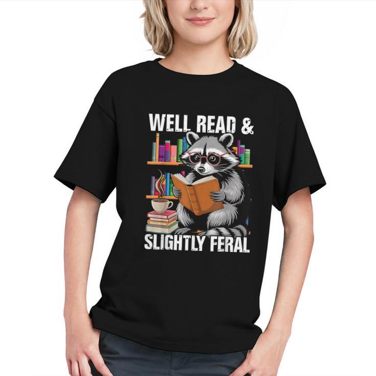 Well Read & Slightly Feral Raccoon Book Lover Graphic Graphic Youth
