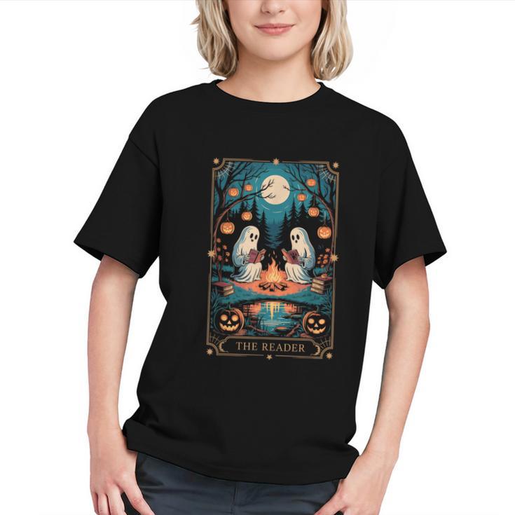 The Reader Bookish Cute Spooky Ghost Reading Book Tarot Card Graphic Youth