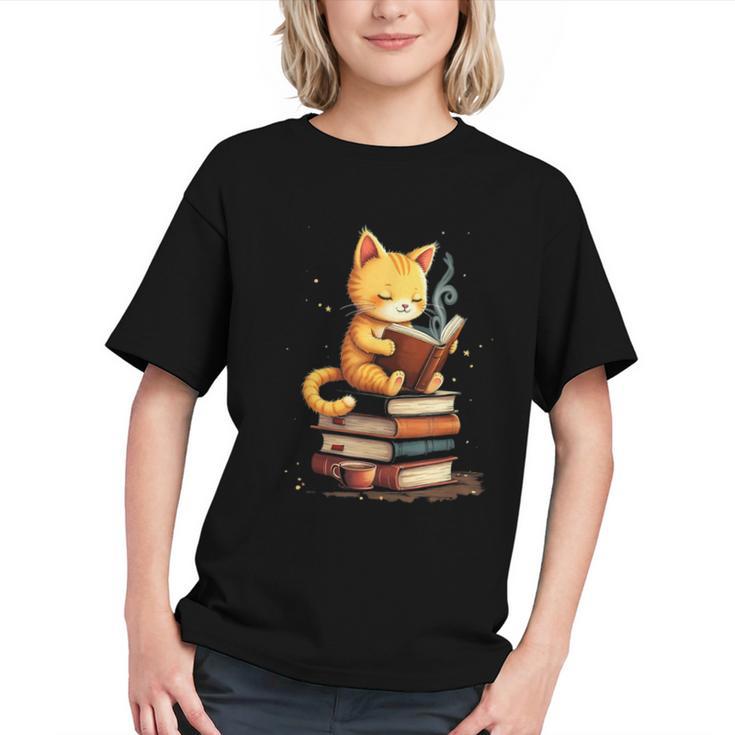 Reading Cat Books Cute Graphic Youth