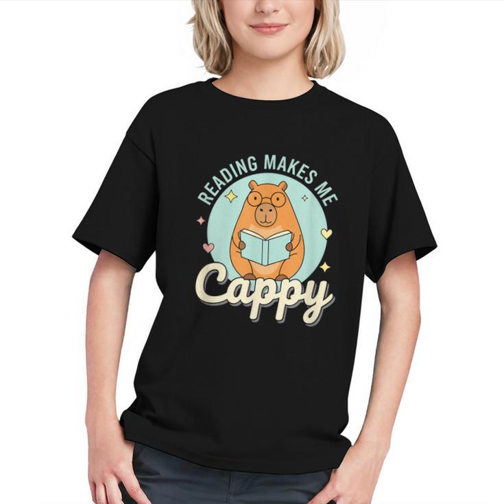 Reading Makes Me Cappy Bookworm Capybara Book Reading Graphic Youth