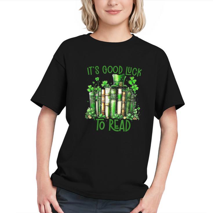 Retro Book Lucky Reading Teacher St Patrick's Day -Adults Small Cotton Blend Polyester Blend Short Sleeve Graphic Youth